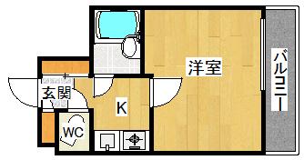ホワイエ甲子園(1K/2階)の間取り写真