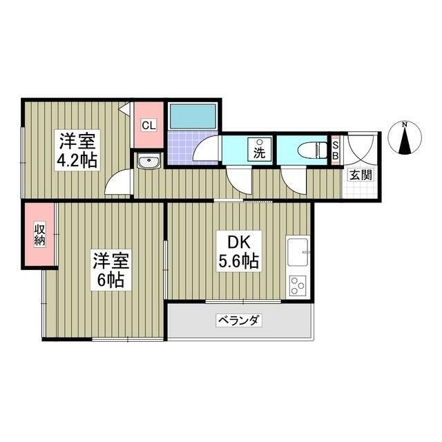 鎌倉ピュアハイム(2DK/2階)の間取り写真