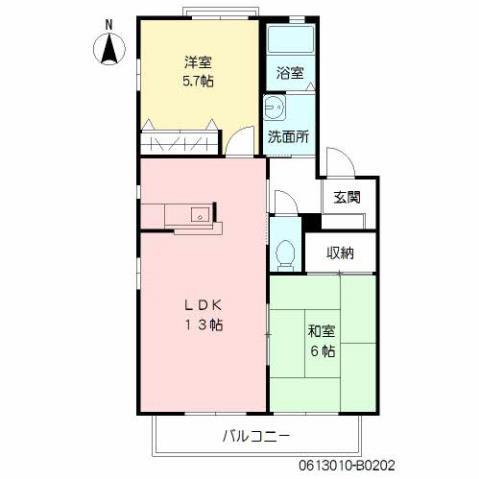 ルミエール周船寺B(2LDK/2階)の間取り写真
