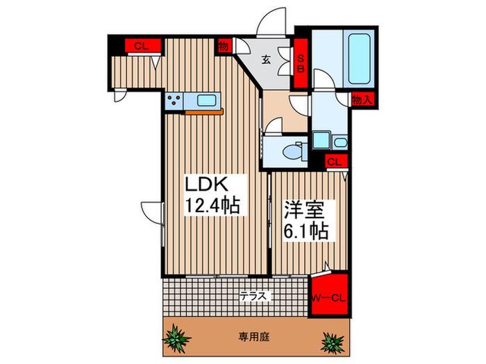 LUFT GARDENS(1LDK/1階)の間取り写真
