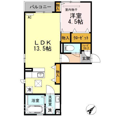 メルベーユコート(1LDK/1階)の間取り写真