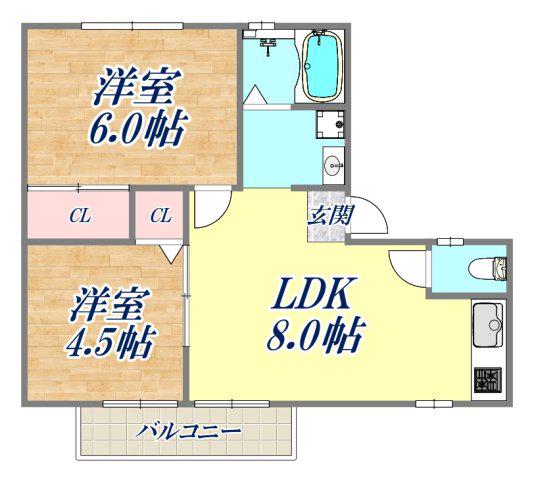 アーバンアゼリア(2LDK/1階)の間取り写真