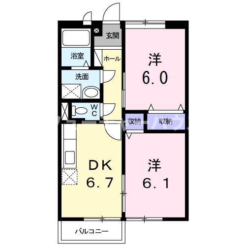 メゾンエレガントII(2DK/2階)の間取り写真