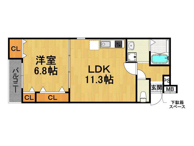 フジパレス水明公園西(1LDK/1階)の間取り写真