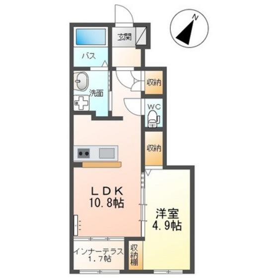 ルミーナ開成(1LDK/1階)の間取り写真