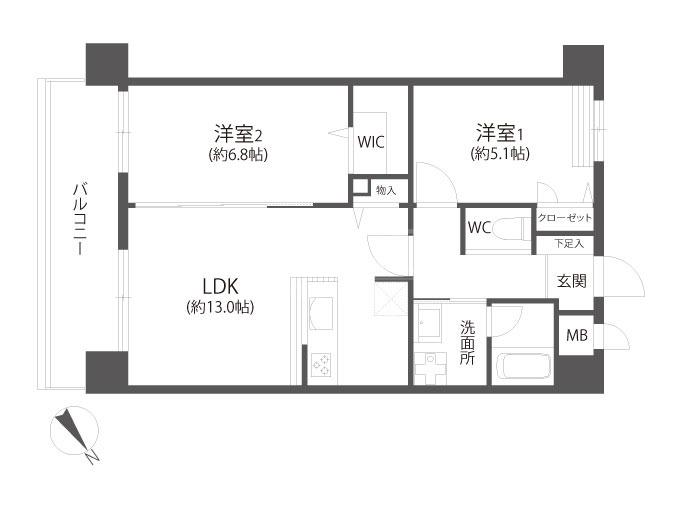 ローザロッサ別府(2LDK/3階)の間取り写真