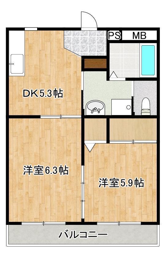ライフサポートマンション彩里(2DK/3階)の間取り写真