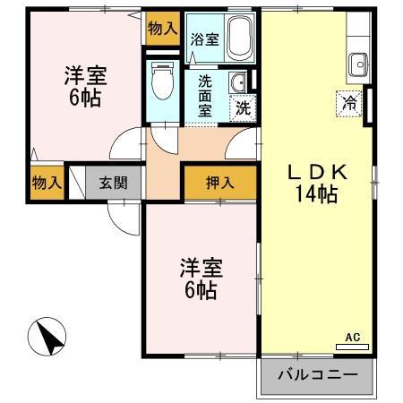 セジュールひまわり(2LDK/1階)の間取り写真