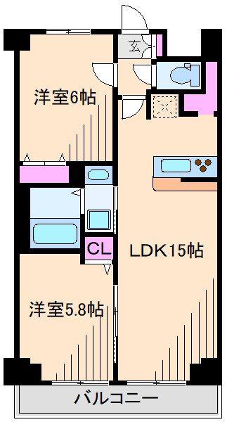 アソシエール大倉山(2LDK/5階)の間取り写真