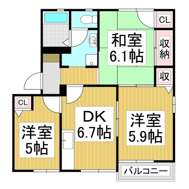 フォーレス 西赤砂 C棟(3DK/1階)の間取り写真