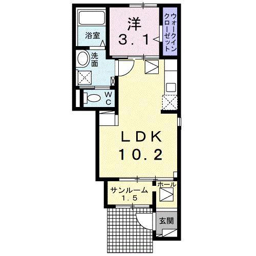ビリーブ C(1LDK/1階)の間取り写真