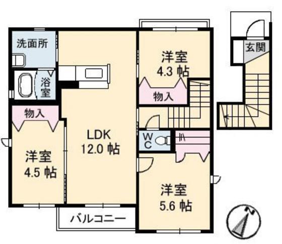 メゾンハウス・T(3LDK/2階)の間取り写真