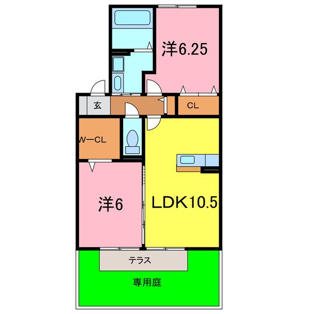 ベルコート B棟(2LDK/1階)の間取り写真