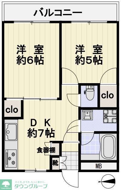 メゾーネ宮崎台(2DK/2階)の間取り写真