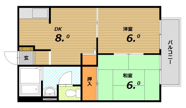 浩ハイツ(2DK/1階)の間取り写真