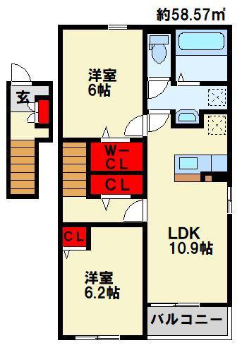 ニューライズ行橋 I(2LDK/2階)の間取り写真