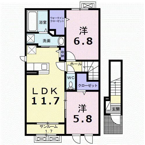 グランバージェIIA(2LDK/2階)の間取り写真