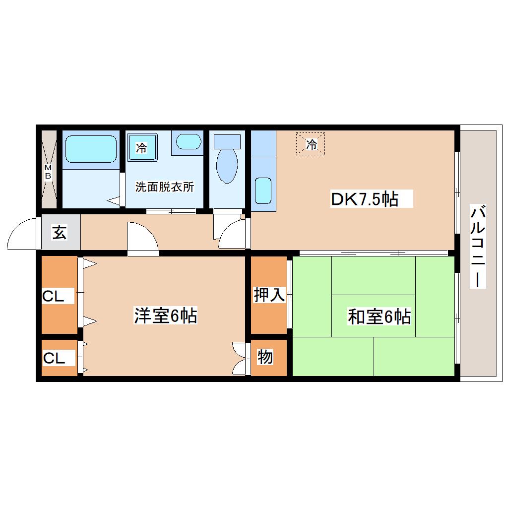 レオンヒル長町(2DK/2階)の間取り写真