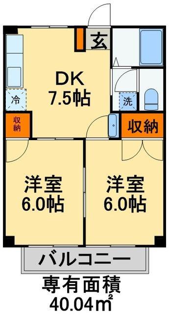 ドリームⅠ(2DK/2階)の間取り写真