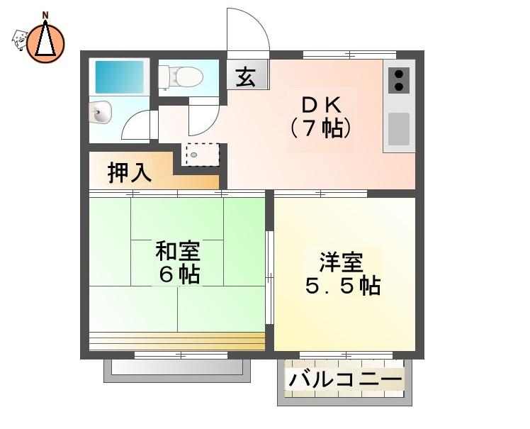 ハイツ森B(2DK/1階)の間取り写真