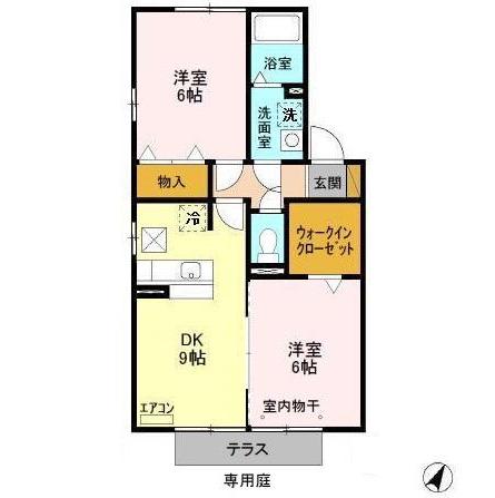 トレグラース B棟(2DK/1階)の間取り写真