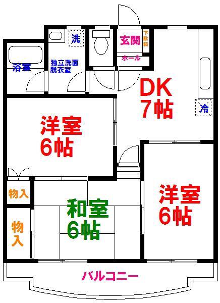 武蔵村山ウエストハイツ(3DK/3階)の間取り写真