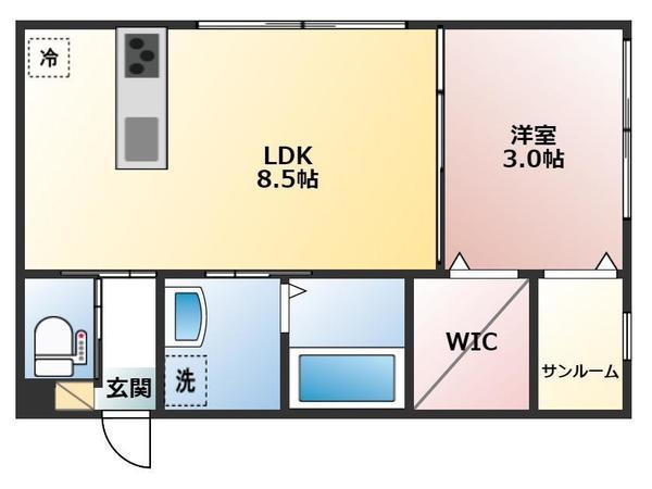 ヴァーチュオーゾ(1LDK/1階)の間取り写真