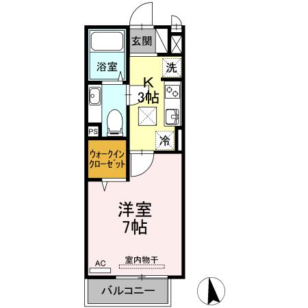 エスポワール(1K/1階)の間取り写真