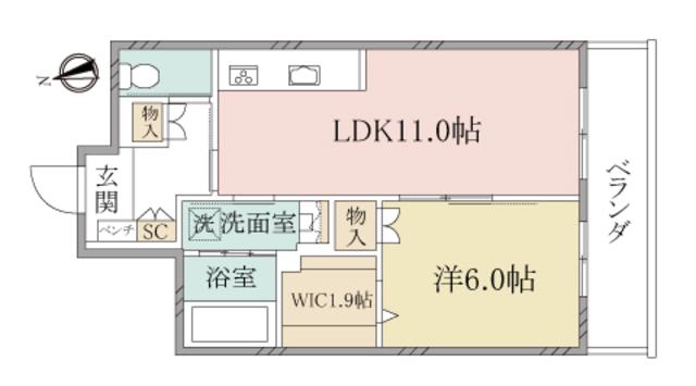 ヘーベルヴィレッジ高円寺北ルティルオプス高円寺(1LDK/3階)の間取り写真