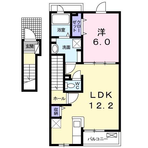 ヒュッゲ II(1LDK/2階)の間取り写真