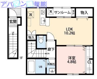 ROOMS大島B(1LDK/2階)の間取り写真