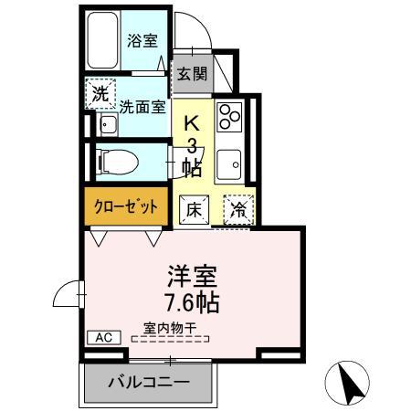 酒田市DROOM RAFFINESIRIUS1031K(1K/1階)の間取り写真