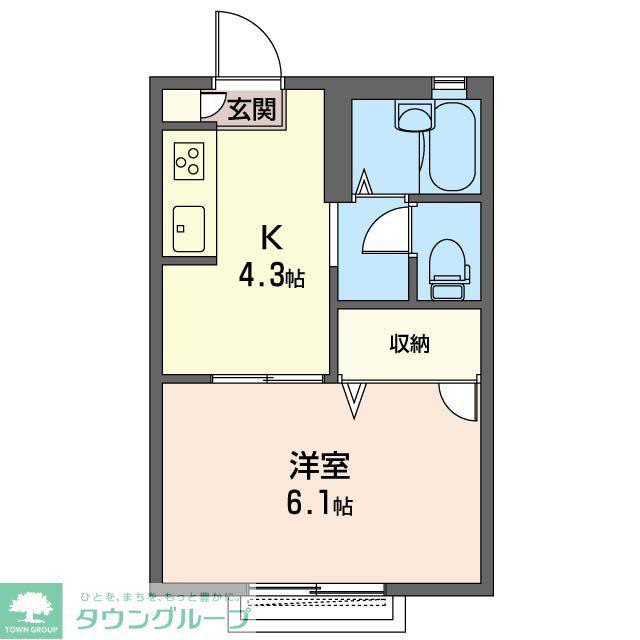 クレセントコート(1K/2階)の間取り写真