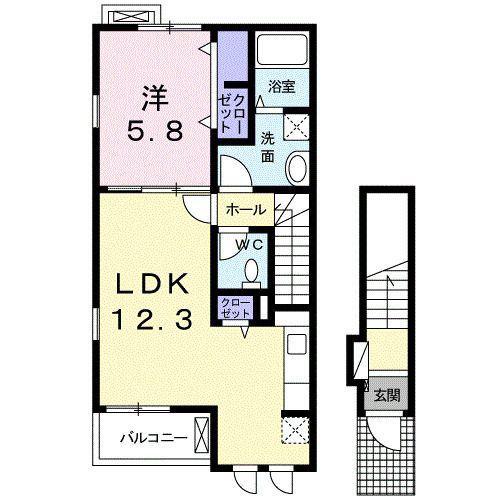 アフェール・江北(1LDK/2階)の間取り写真