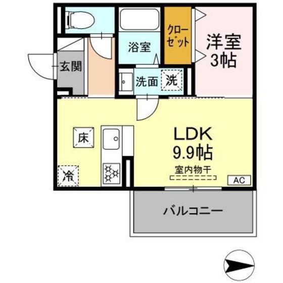 サンフィット B棟(1LDK/1階)の間取り写真