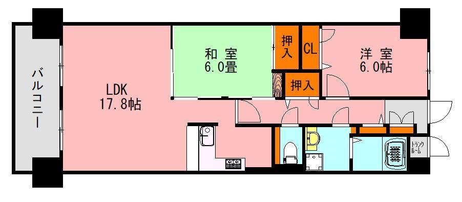 アソシア鳥栖ヴィンテージスクエア(2LDK/2階)の間取り写真