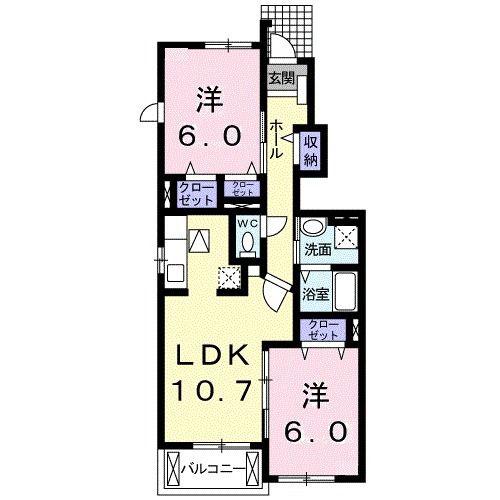 サンク・ヒル ウエスト(2LDK/1階)の間取り写真