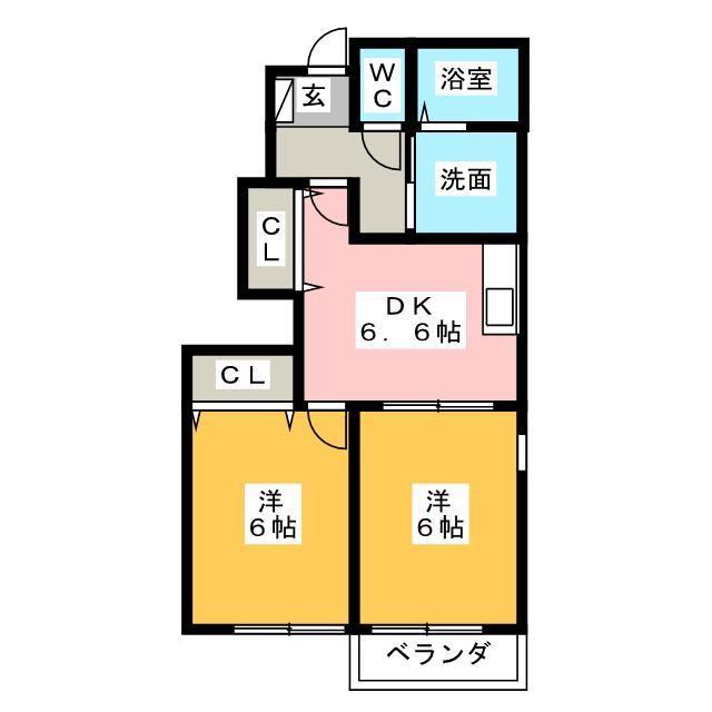 アンジェリック(2DK/1階)の間取り写真