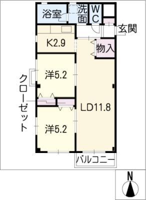 S.アルカディア(2LDK/1階)の間取り写真