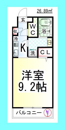 SR TRYM湘南台/トライム (1K/2階)の間取り写真