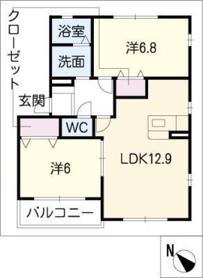 サンハイツVIA棟(2LDK/1階)の間取り写真