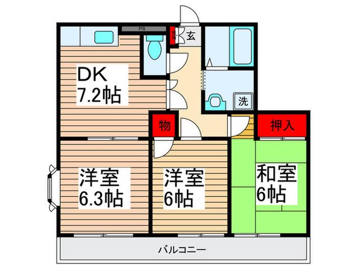 グリーンシャルム1(3DK/2階)の間取り写真