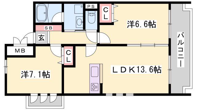 TERRAIN-S(2LDK/1階)の間取り写真