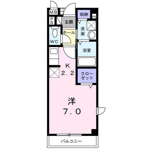ウィステリア I(ワンルーム/2階)の間取り写真