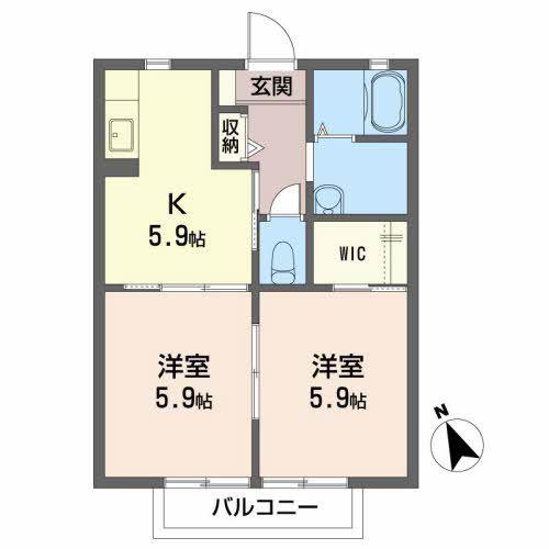 ディアパレスA(2K/2階)の間取り写真