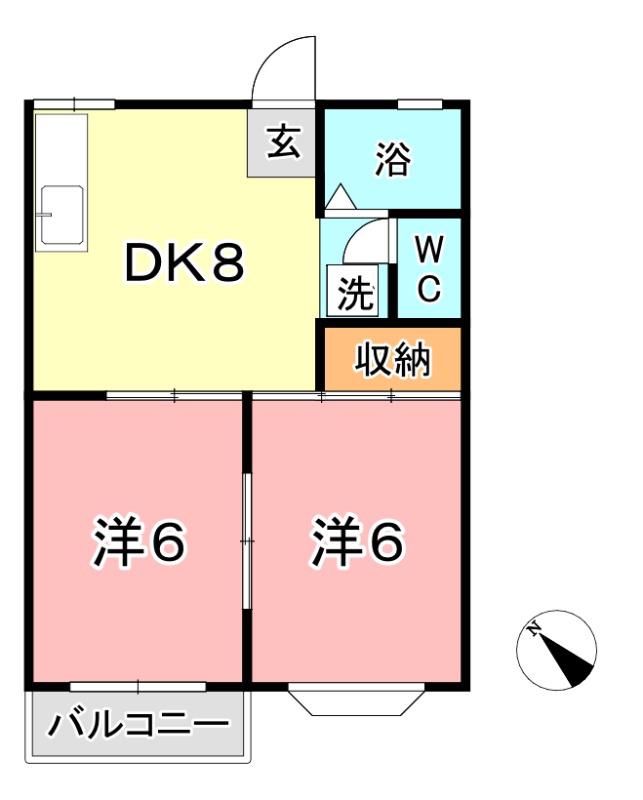 シャトレ・ウエストB(2DK/2階)の間取り写真