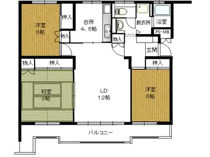 ジュネス米ケ袋(3LDK/3階)の間取り写真
