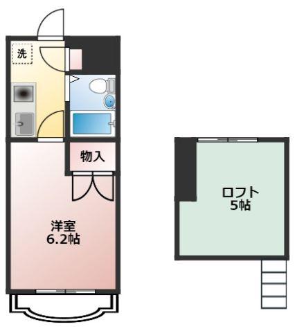 シティパレス関間6(1K/2階)の間取り写真