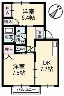 カーサ・ビアンカ(2DK/1階)の間取り写真