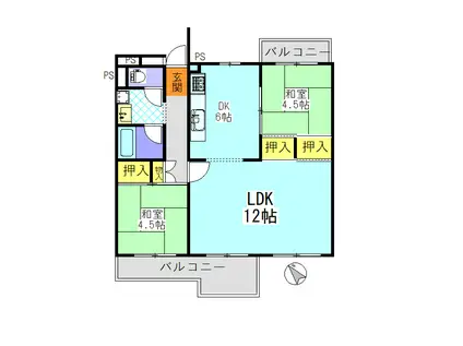 若葉台第1(2LDK/4階)の間取り写真